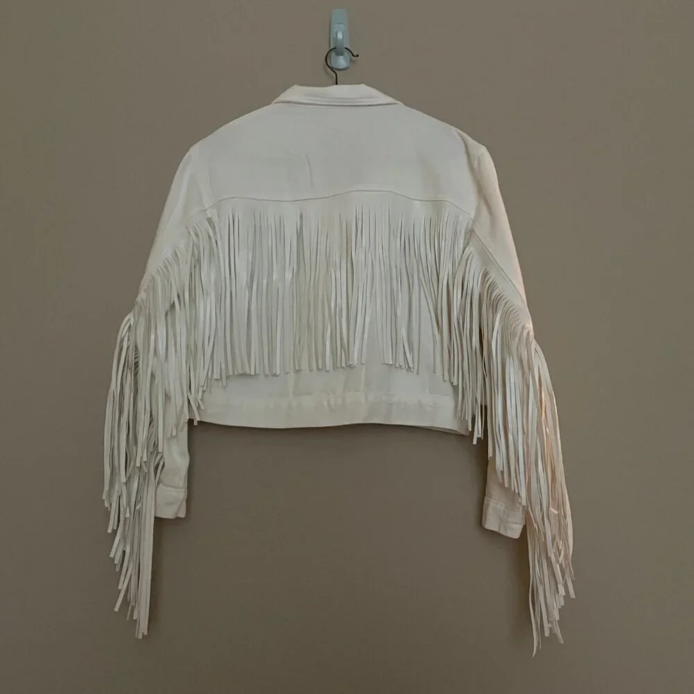 Jolene, Cropped, Fringe Denim Jacket, NWOT. - Picture 6 of 9